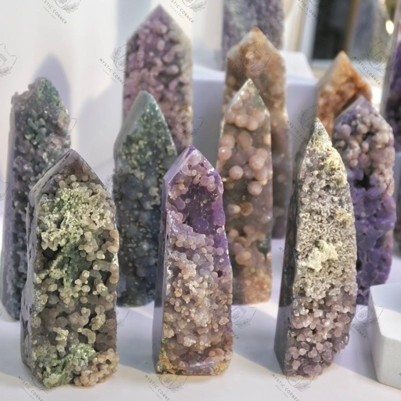  [High Quality] Trụ Mã Não Nho Grape Agate hỗ trợ phát triển trực giác, đá thanh tẩy, đá phong thuỷ, reiki, thiền định 