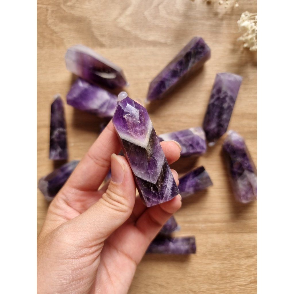  Trụ đá thạch anh Tím (Amethyst) làm Grid, đá thanh tẩy Tarot, Reiki, thiền định, đá phong thủy 