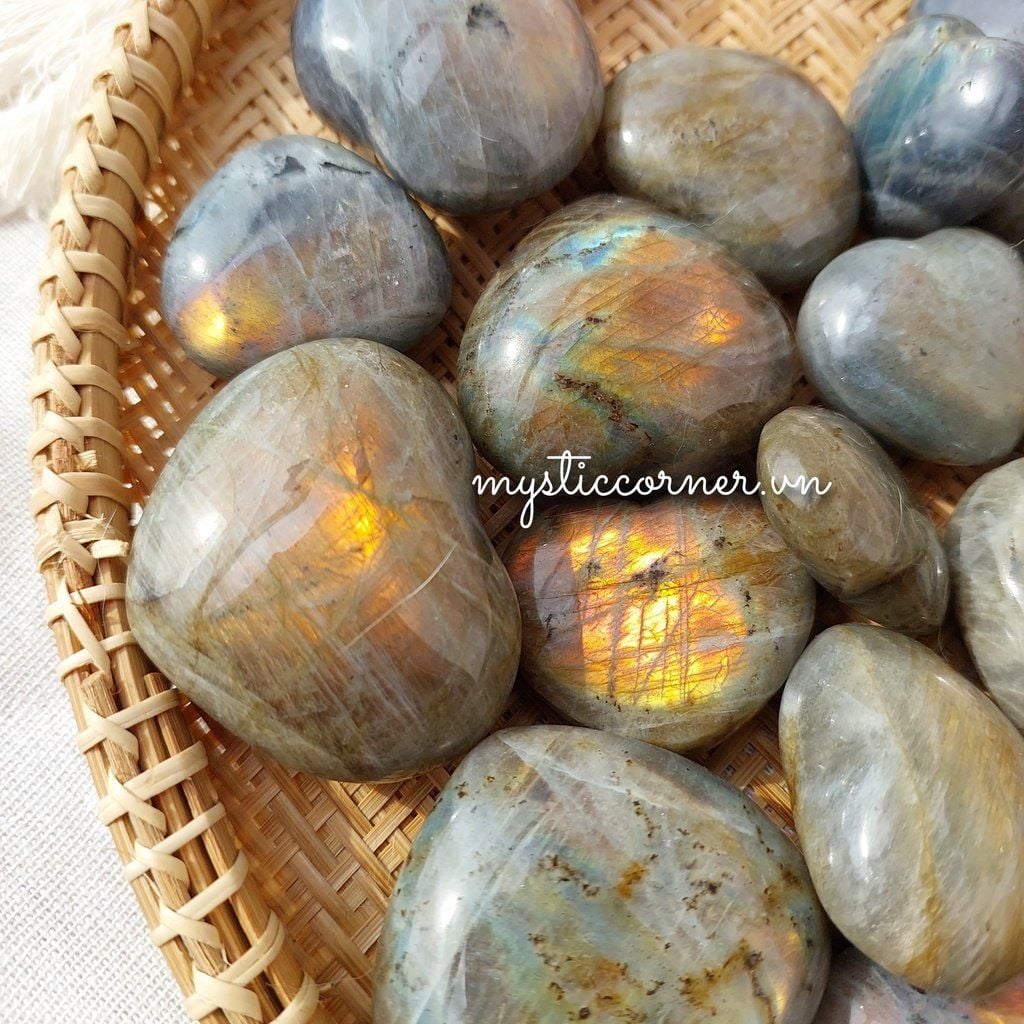  Tim đá Labradorite (Đá xà cừ - Hắc Nguyệt Quang) đá thanh tẩy Tarot, Reiki, đá thạch anh phong thủy 