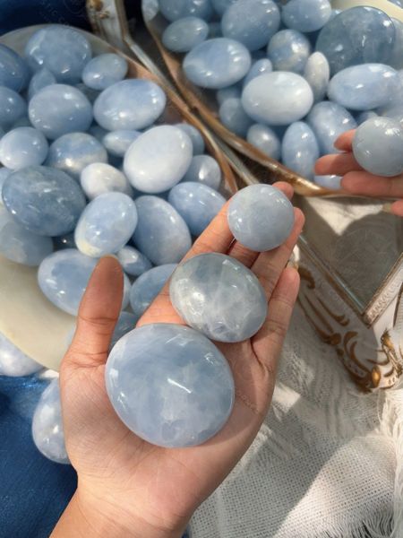  Palm Blue Calcite Tự Nhiên - Canxit Xanh Healing, Giao Tiếp, Thiền Định, Thanh Tẩy bài Tarot 