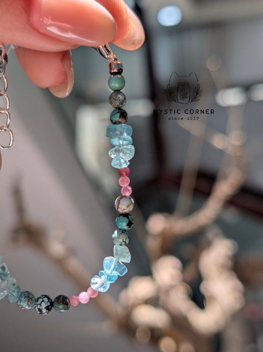  Vòng Turquoise mix Apatite và Tourmaline Hồng 