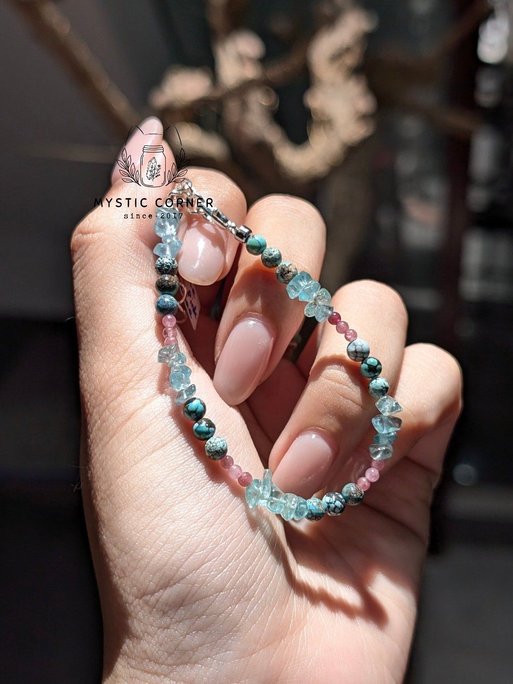  Vòng Turquoise mix Apatite và Tourmaline Hồng 