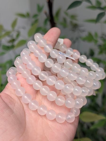  Vòng Bạch Nguyệt Quang Hạt tròn 8li - Mã Não Trắng 