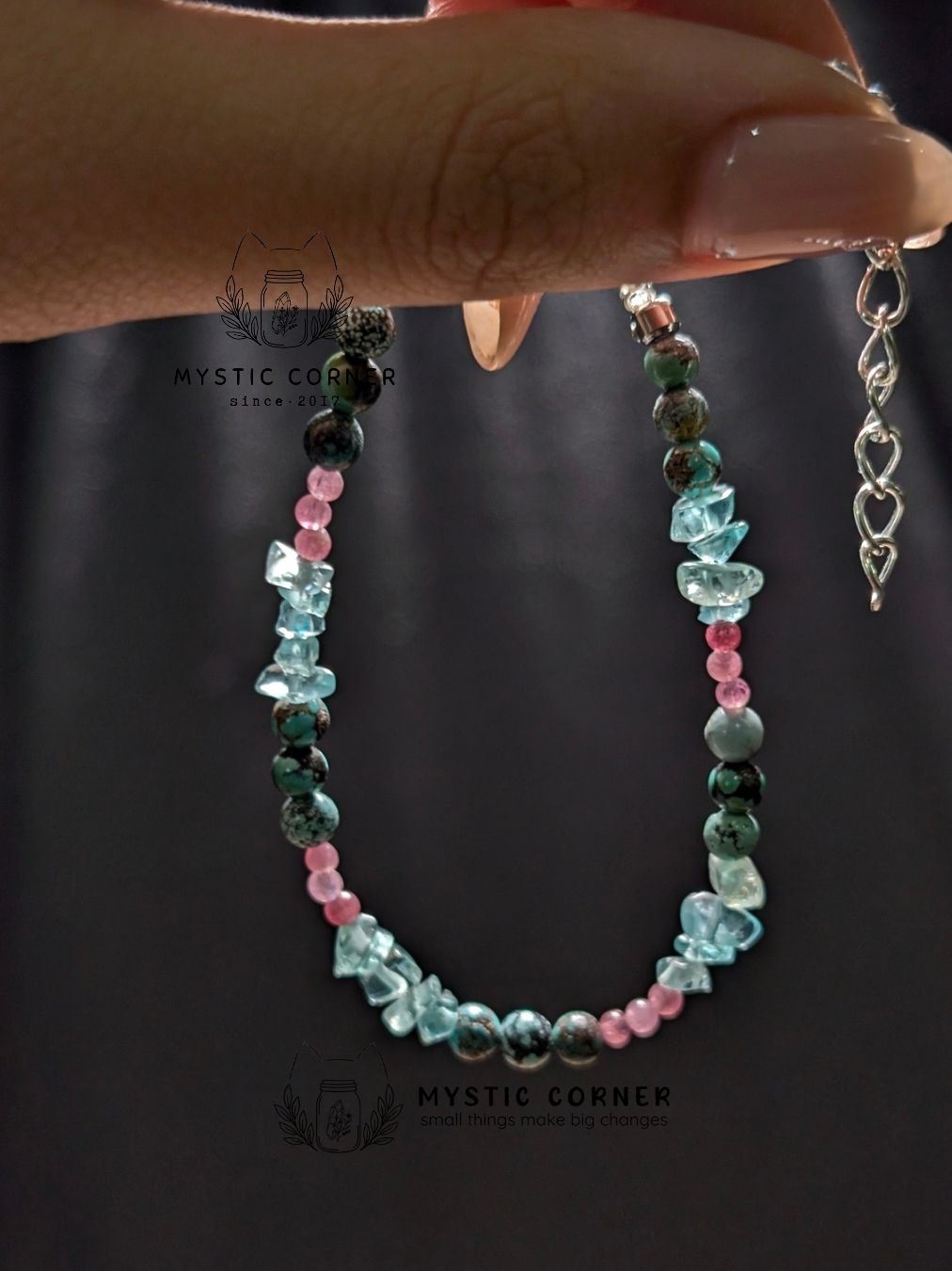  Vòng Turquoise mix Apatite và Tourmaline Hồng 