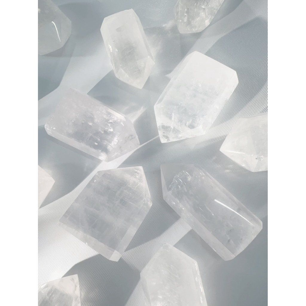  Trụ Optical Calcite - Iceland Spar White Calcite, thanh tẩy bài tarot, sáng suốt, thiền định, chánh niệm 