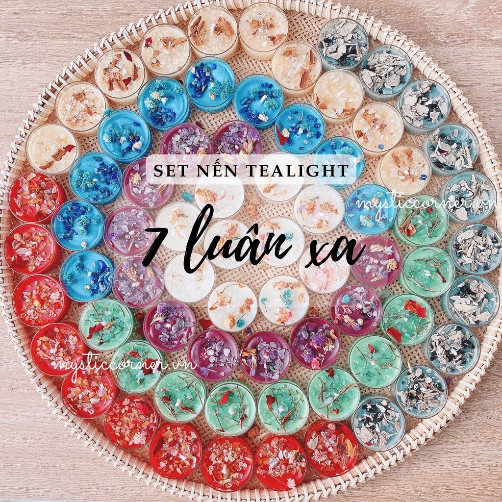  Nến tealight, nến thơm năng lượng Candle healing kết hợp với đá thạch anh và thảo mộc 