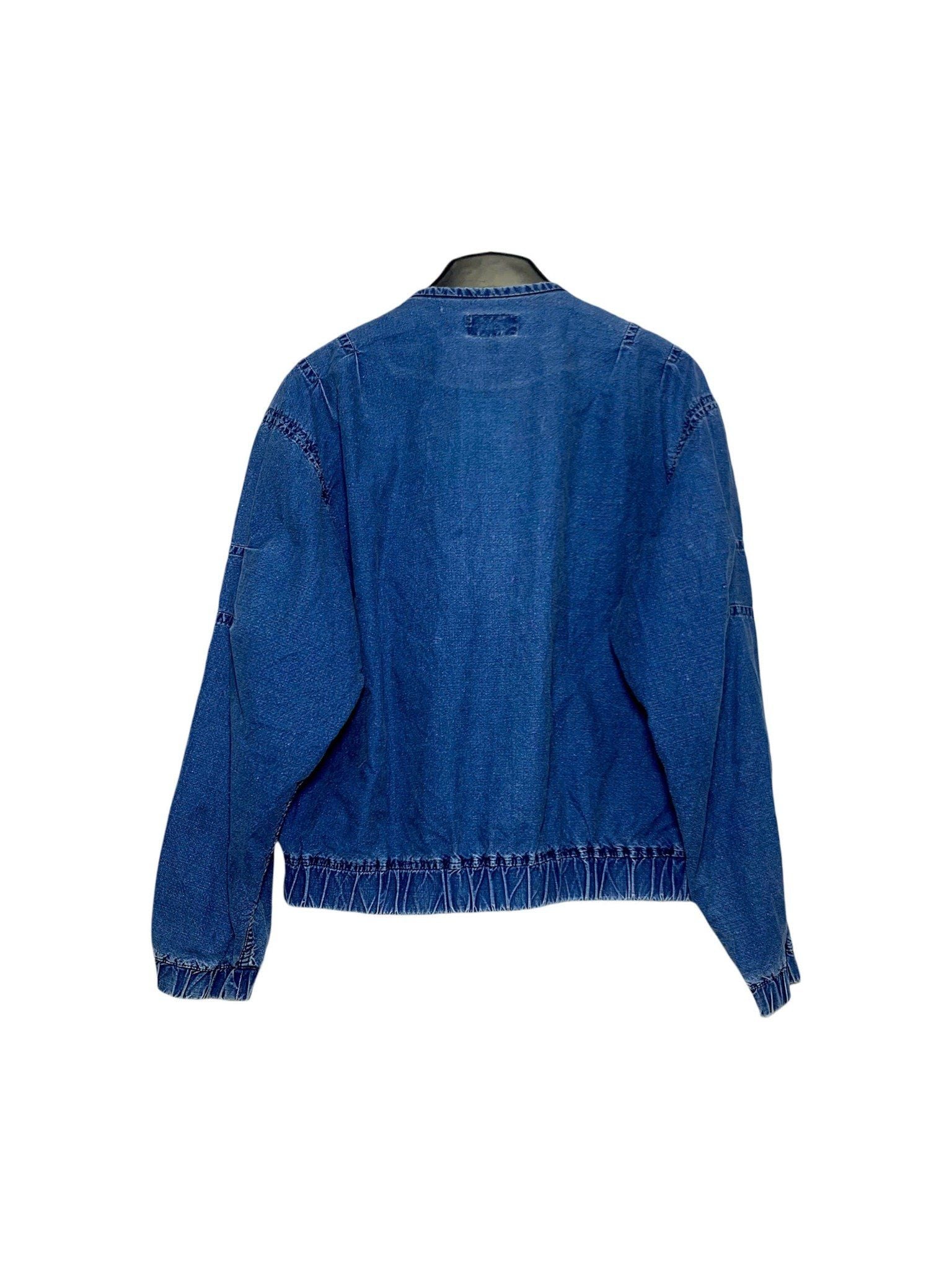  |SIZE L| EDWIN R.M.S NONE COLARLESS DOUBLE POCKET ZIP UP DENIM JACKET AOL-7378 