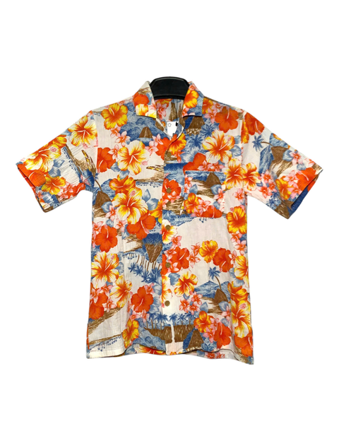  |SIZE S| ALOHA HIBISCUS FLORAL PRINT POCKET SHORT SLEEVE HAWAIIAN SHIRT AOS-7238 