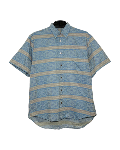  |SIZE L| DEMAIN CLAIR GEOMETRIC STRIPE BUTTON-UP SHIRT AOL-7229 