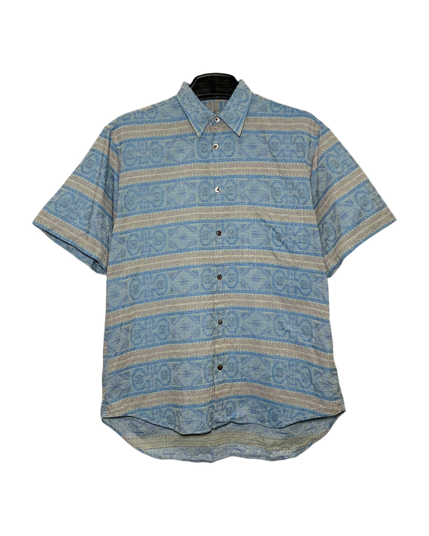  |SIZE L| DEMAIN CLAIR GEOMETRIC STRIPE BUTTON-UP SHIRT AOL-7229 