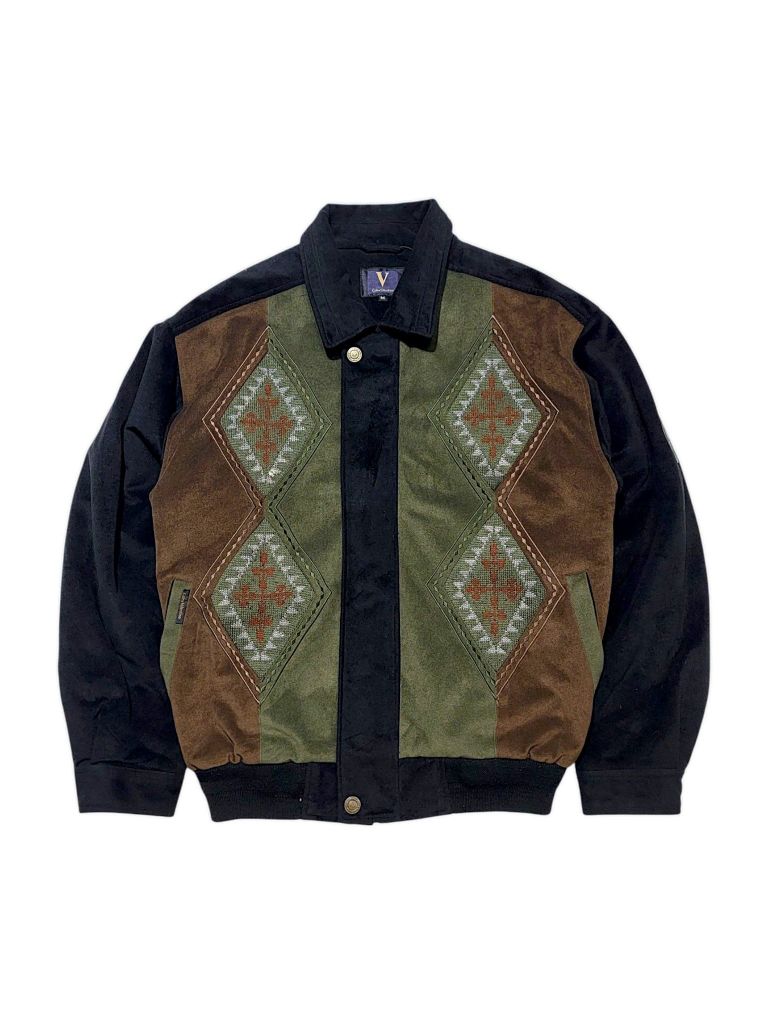  |SIZE L| CALRO VALENTINO  ETHNIC PATTERN COLORBLOCK BOMBER JACKET AOL-011 