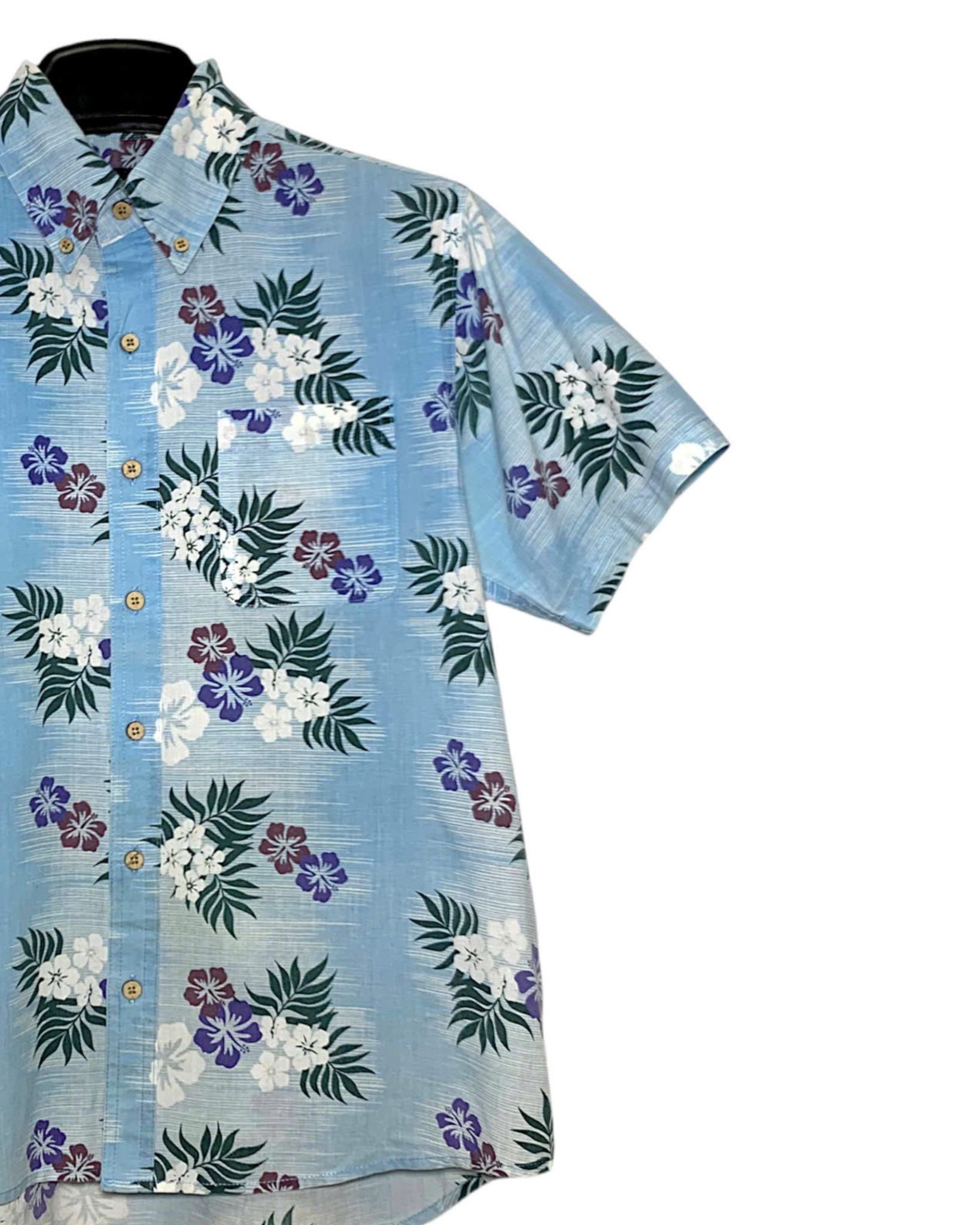  |SIZE M| AITOZ BLUE HIBISCUS FLORAL PRINT BUTTON DOWN HAWAIIAN SHIRT AOM-7244 