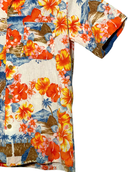  |SIZE S| ALOHA HIBISCUS FLORAL PRINT POCKET SHORT SLEEVE HAWAIIAN SHIRT AOS-7238 