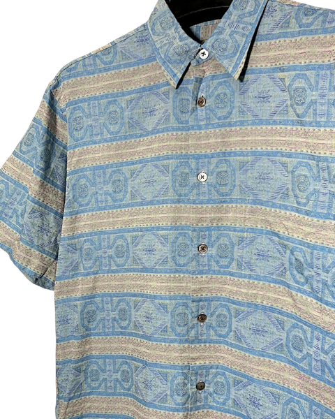  |SIZE L| DEMAIN CLAIR GEOMETRIC STRIPE BUTTON-UP SHIRT AOL-7229 