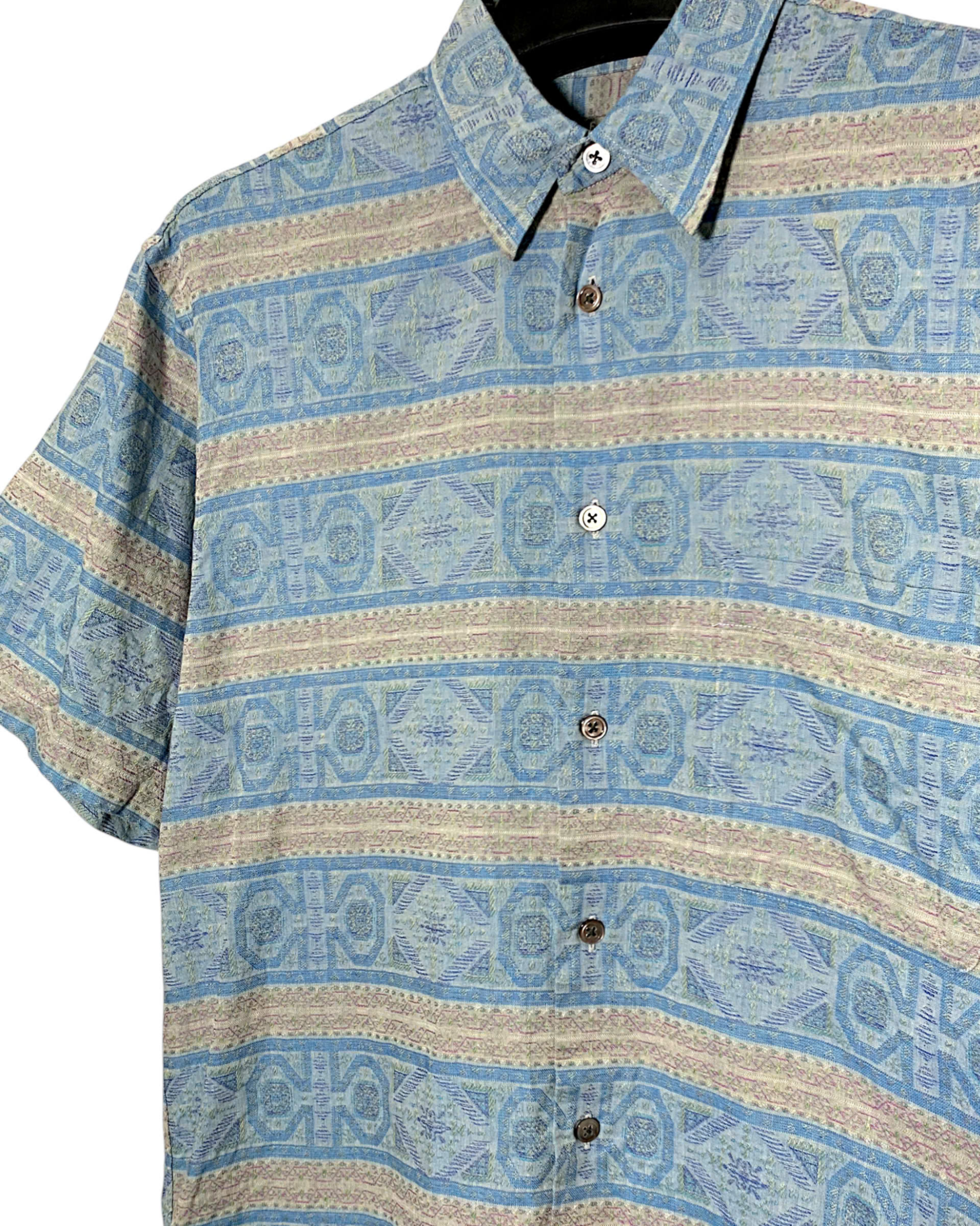  |SIZE L| DEMAIN CLAIR GEOMETRIC STRIPE BUTTON-UP SHIRT AOL-7229 