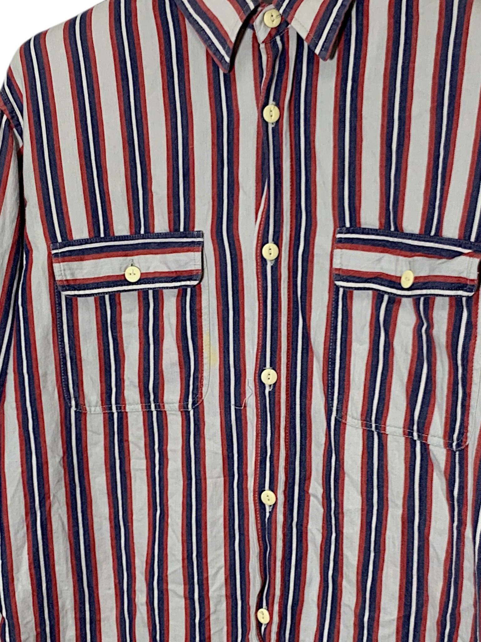  |SIZE L| SLUMMING CASUALS DOUBLE POCKET STRIPED BUTTON UP SHIRT AOL-7404 