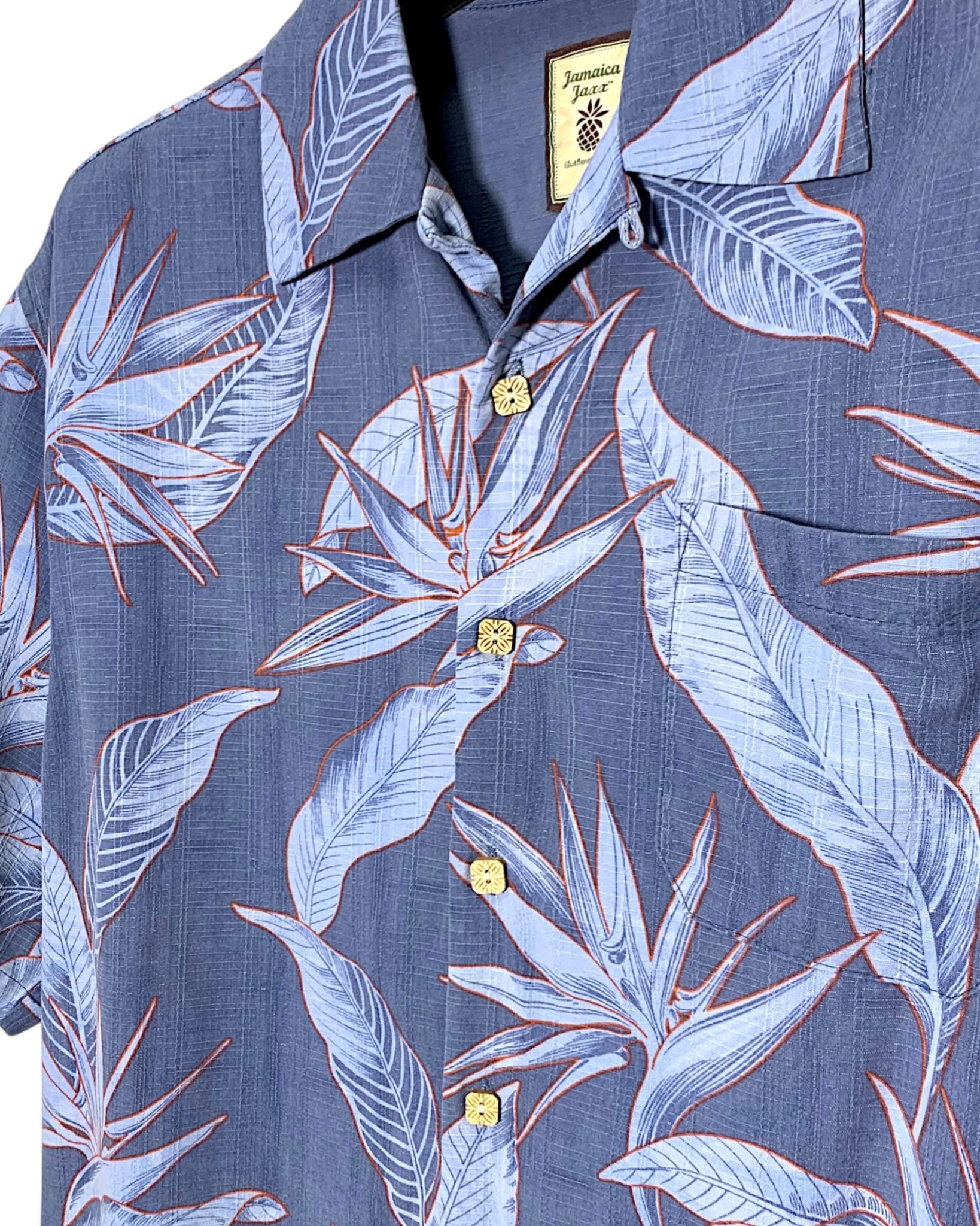  |SIZE L| JAMAICA JAXX BLUE TROPICAL LEAF PRINT BUTTON UP HAWAIIAN SHIRT AOL-7243 
