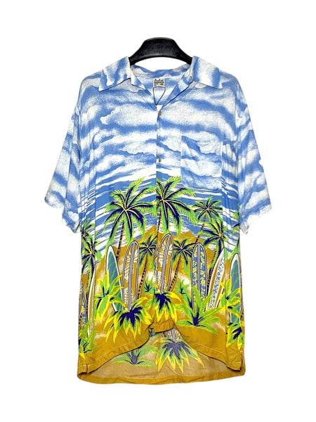  |SIZE L| BREAK OFF SURFBOARD PALM TREE HAWAIIAN SHIRT AOL-7125 