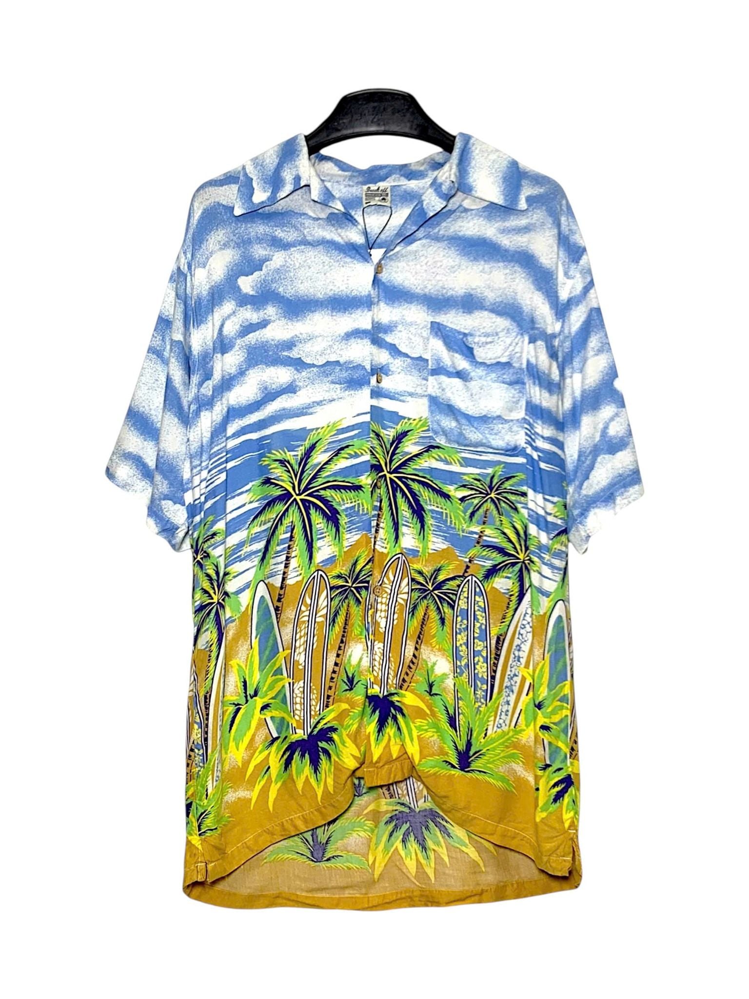  |SIZE L| BREAK OFF SURFBOARD PALM TREE HAWAIIAN SHIRT AOL-7125 