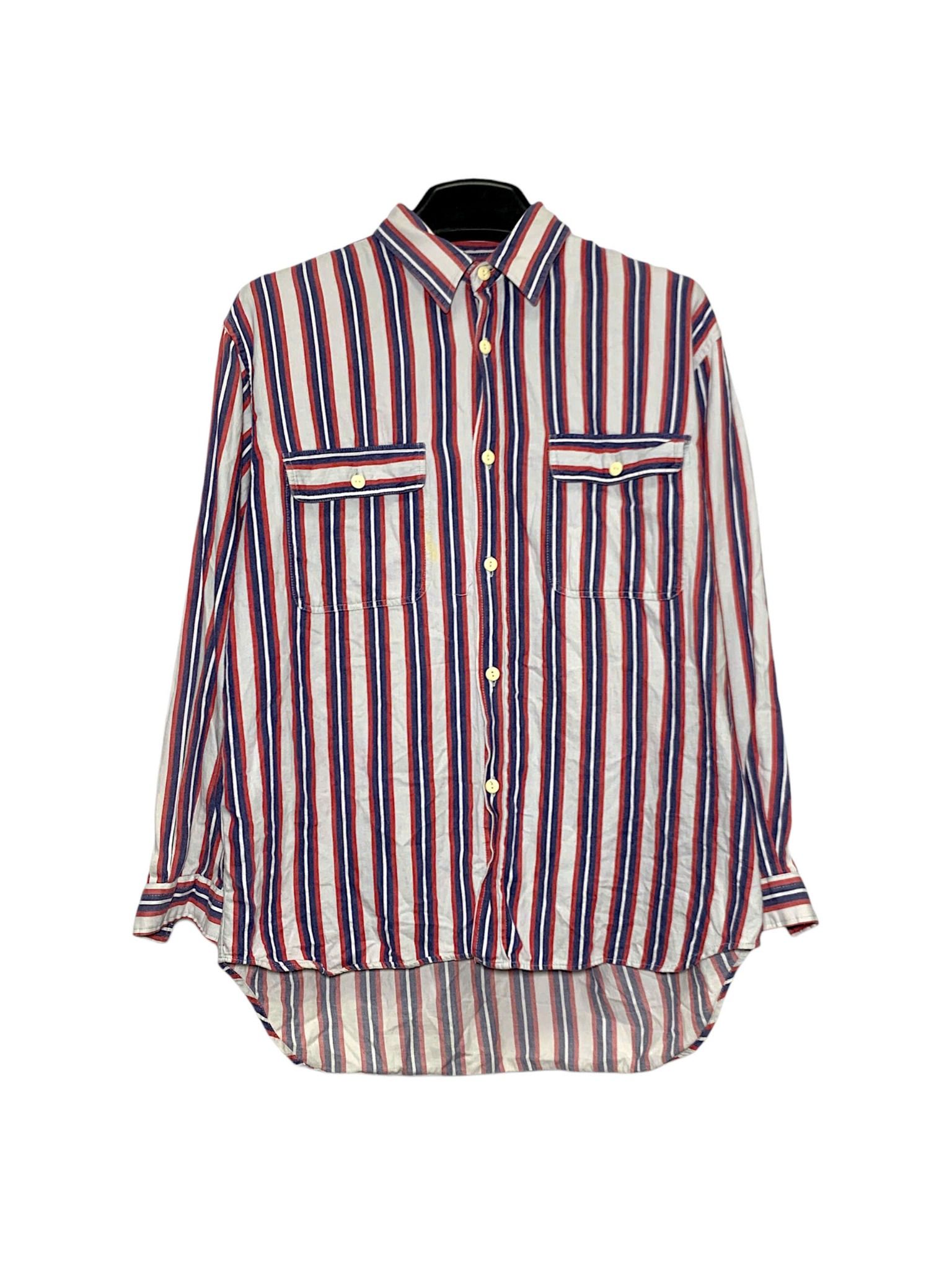  |SIZE L| SLUMMING CASUALS DOUBLE POCKET STRIPED BUTTON UP SHIRT AOL-7404 