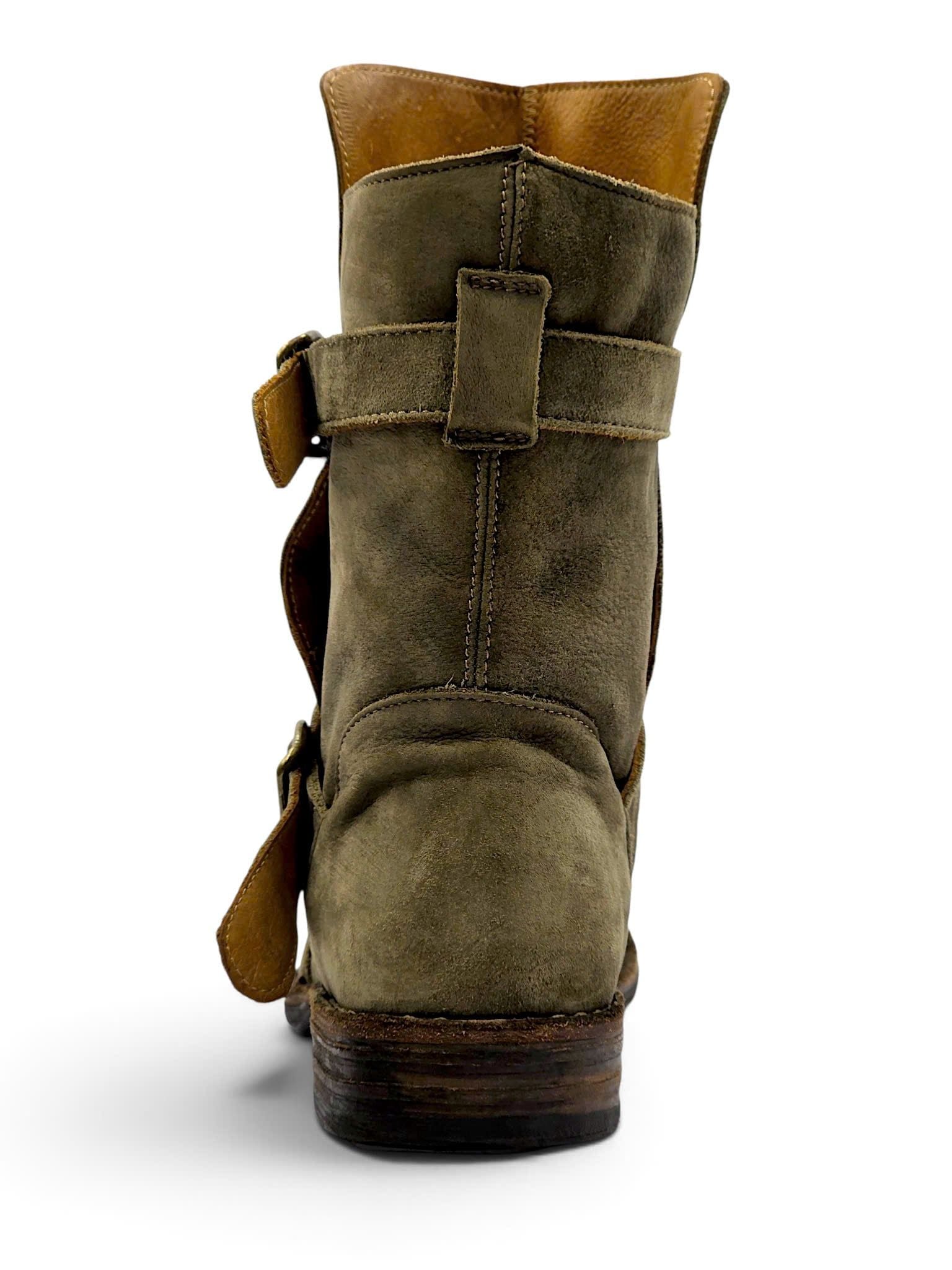  |SIZE 44.5| FIORENTINI + BAKER ETERNITY 713 TAUPE SUEDE TALL ANKLE BIKER BOOT Z44.5-8494 