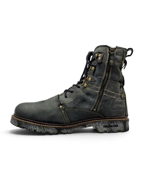  |SIZE 44| YELLOW CAB DISTRESSED GREY SIDE-ZIP LACE-UP BOOT Z44-8605 