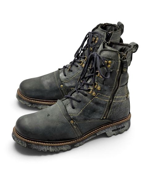  |SIZE 44| YELLOW CAB DISTRESSED GREY SIDE-ZIP LACE-UP BOOT Z44-8605 