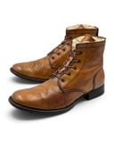  |SIZE 42| MOMA VINTAGE LIGHT BROWN FUR-LINED PLAIN-TOE LACE-UP BOOT Z42-8541 