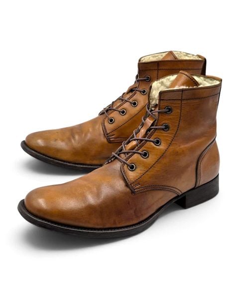  |SIZE 42| MOMA VINTAGE LIGHT BROWN FUR-LINED PLAIN-TOE LACE-UP BOOT Z42-8541 