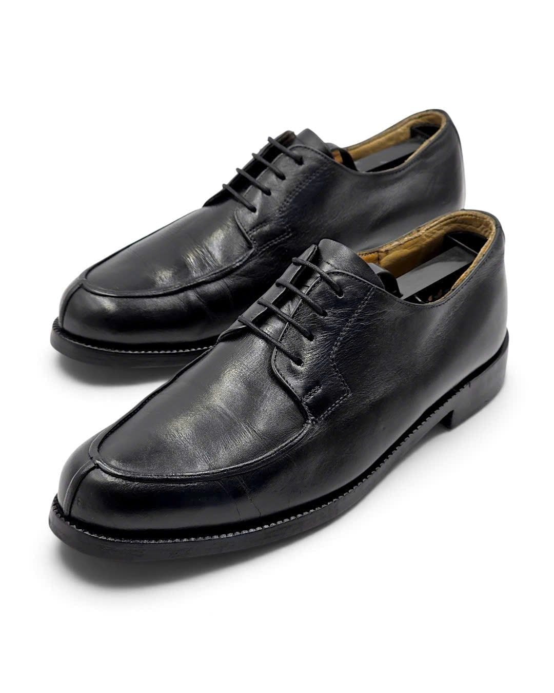  |SIZE 39| HANDMACHER BY KARL REICHL MODEL 28 BLACK APRON SLIT-TOE DERBY SHOES AY39-8571 