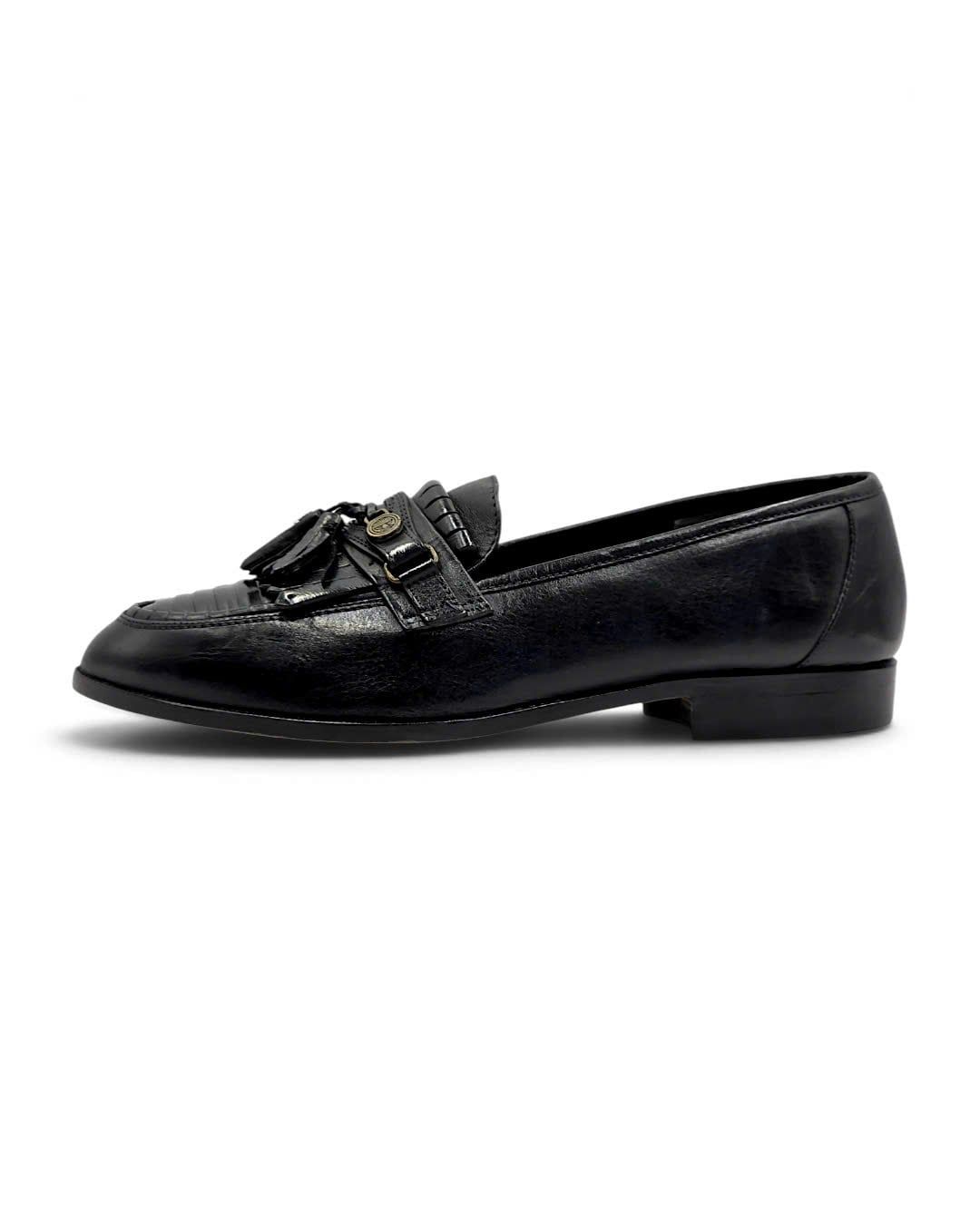  |SIZE 39| GIORGIO BRUTINI 824-6054 BLACK KILTIE APRON TASSEL LOAFER AY39-8596 