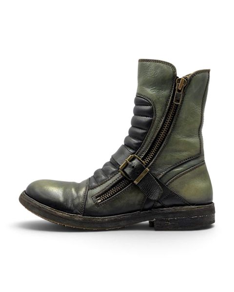  |SIZE 40| MOMA 60240 NERO VERDE DOUBLE ZIP BUCKLE BOOT Z40-8542 