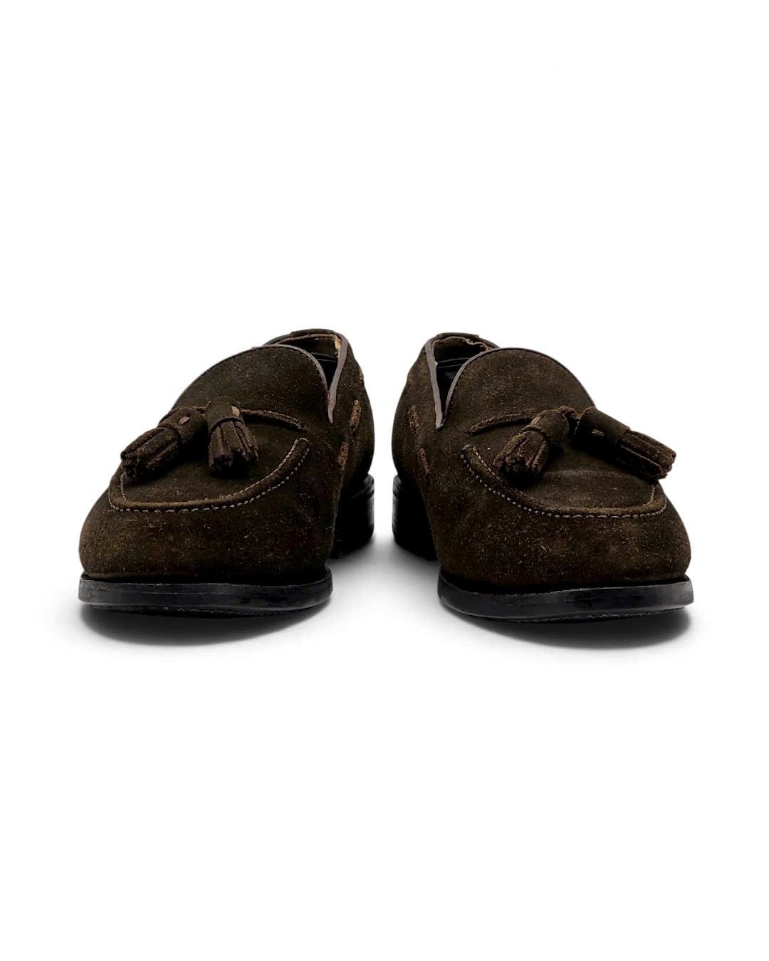  |SIZE 38.5| UNION IMPERIAL UNIVERSAL LANGUAGE DARK BROWN SUEDE APRON TASSEL LOAFER AY38.5-8597 