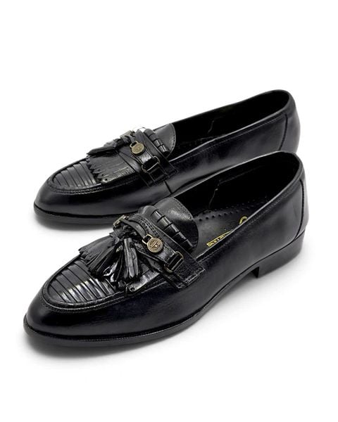  |SIZE 39| GIORGIO BRUTINI 824-6054 BLACK KILTIE APRON TASSEL LOAFER AY39-8596 