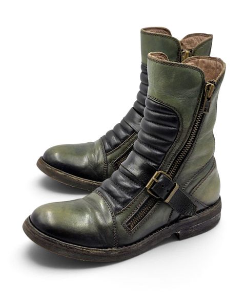  |SIZE 40| MOMA 60240 NERO VERDE DOUBLE ZIP BUCKLE BOOT Z40-8542 