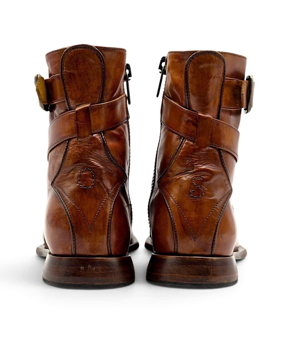  |SIZE 39| OLIVER SWEENEY GAVI BROWN BUCKLE SIDE-ZIP ANKLE BOOT Z39-8709 