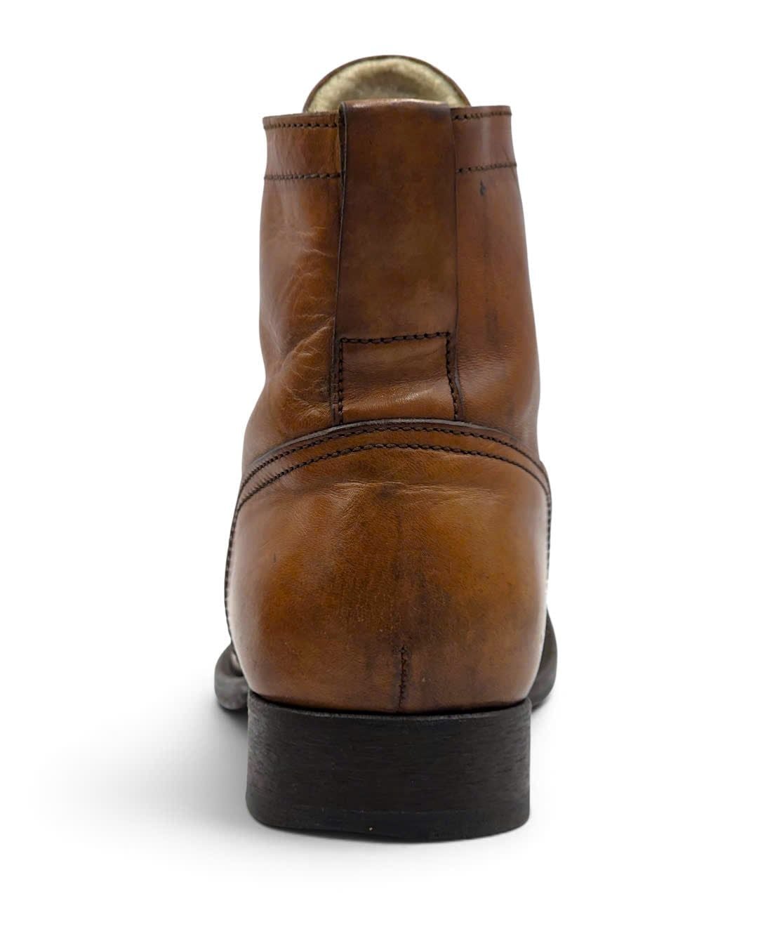  |SIZE 42| MOMA VINTAGE LIGHT BROWN FUR-LINED PLAIN-TOE LACE-UP BOOT Z42-8541 