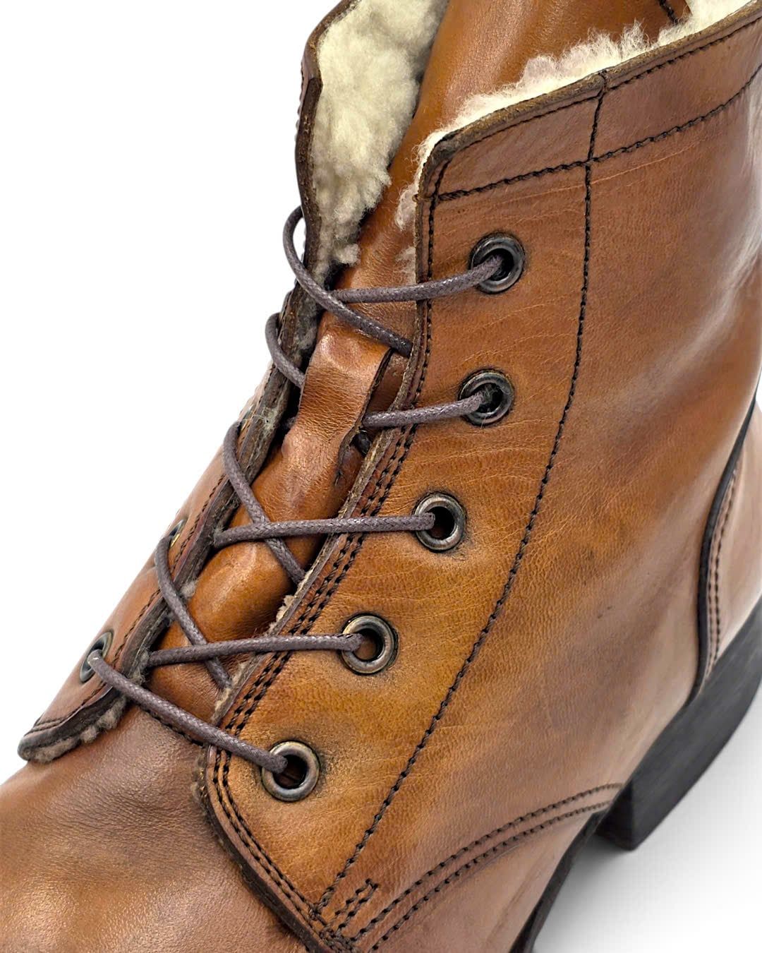  |SIZE 42| MOMA VINTAGE LIGHT BROWN FUR-LINED PLAIN-TOE LACE-UP BOOT Z42-8541 