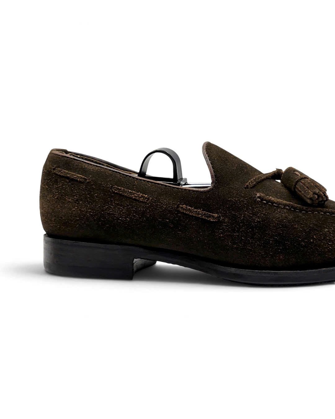  |SIZE 38.5| UNION IMPERIAL UNIVERSAL LANGUAGE DARK BROWN SUEDE APRON TASSEL LOAFER AY38.5-8597 