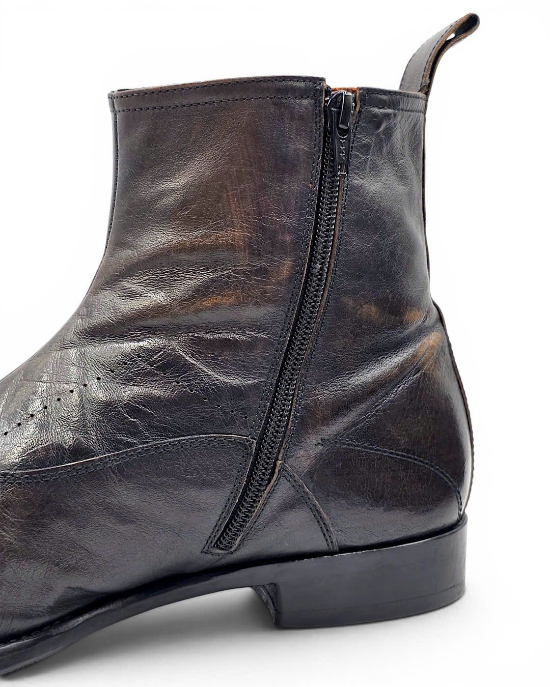  |SIZE 44| KOIL BY VISARUNO R6014 ITALIAN PATINA SIDE-ZIP ANKLE BOOT Z44-8488 