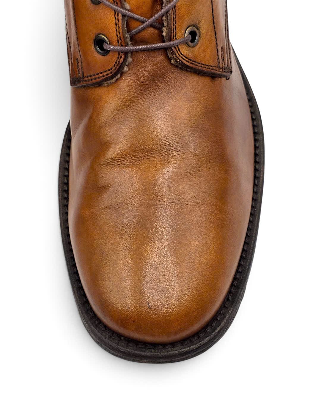  |SIZE 42| MOMA VINTAGE LIGHT BROWN FUR-LINED PLAIN-TOE LACE-UP BOOT Z42-8541 
