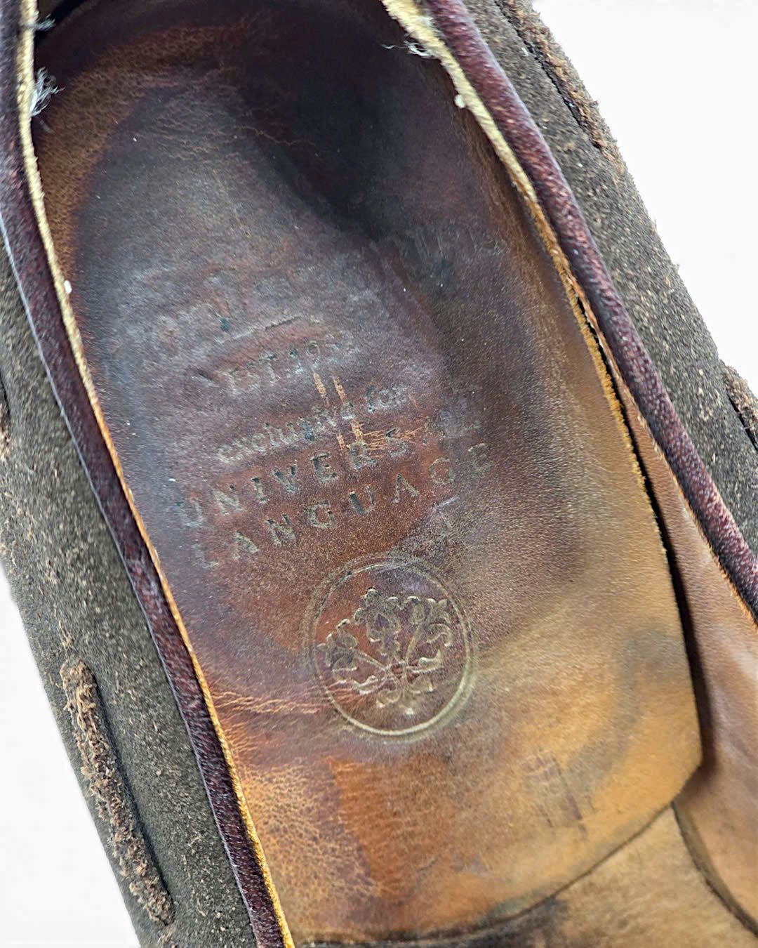  |SIZE 38.5| UNION IMPERIAL UNIVERSAL LANGUAGE DARK BROWN SUEDE APRON TASSEL LOAFER AY38.5-8597 