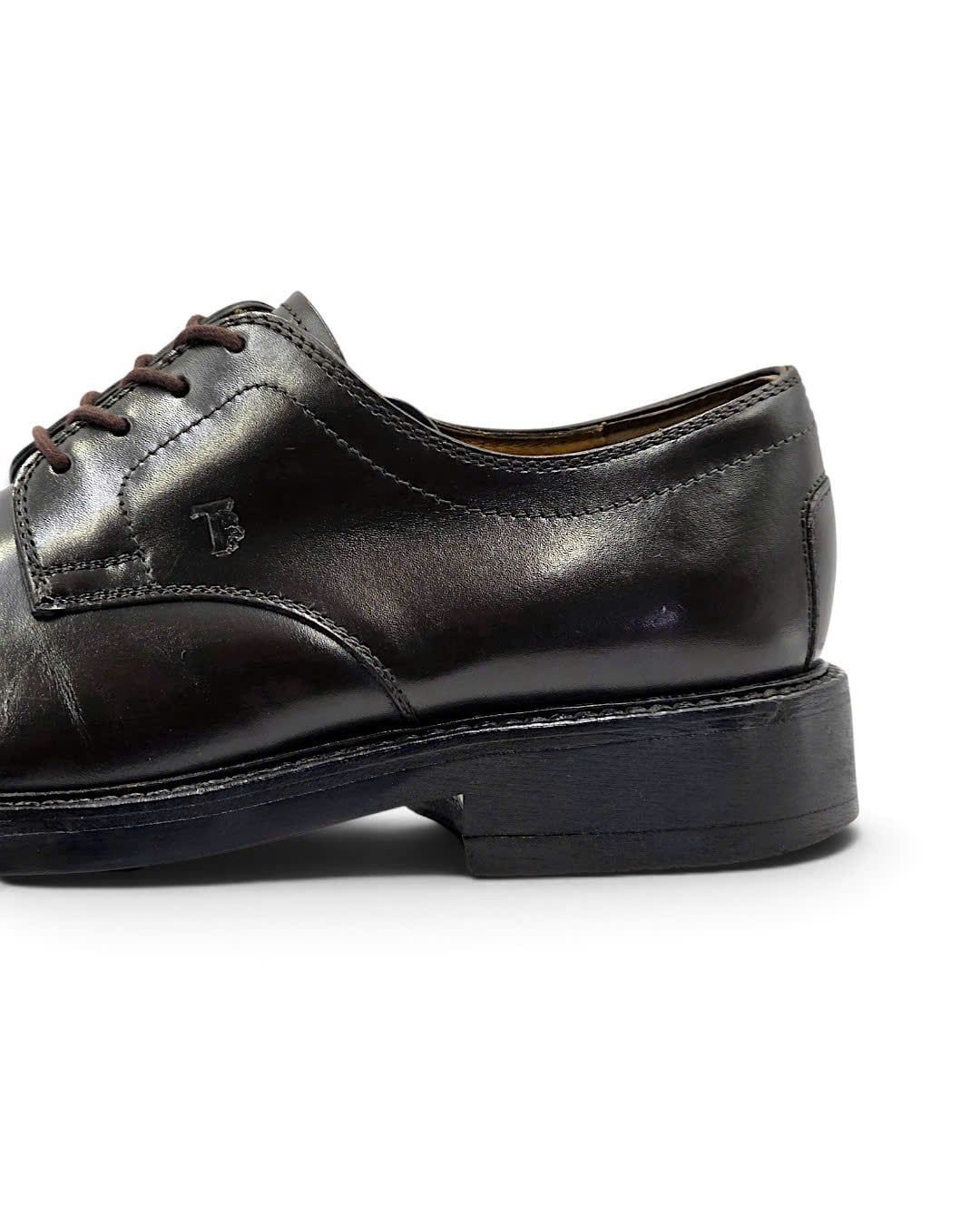  |SIZE 38.5| TOD'S DARK BROWN PLAIN-TOE DERBY SHOES AY38.5-8572 