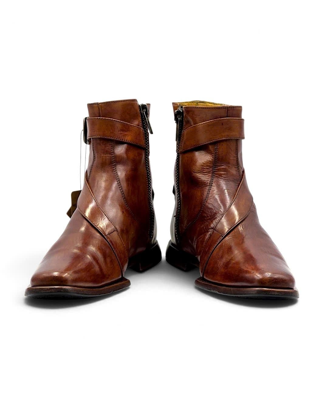 |SIZE 39| OLIVER SWEENEY GAVI BROWN BUCKLE SIDE-ZIP ANKLE BOOT Z39-8709 