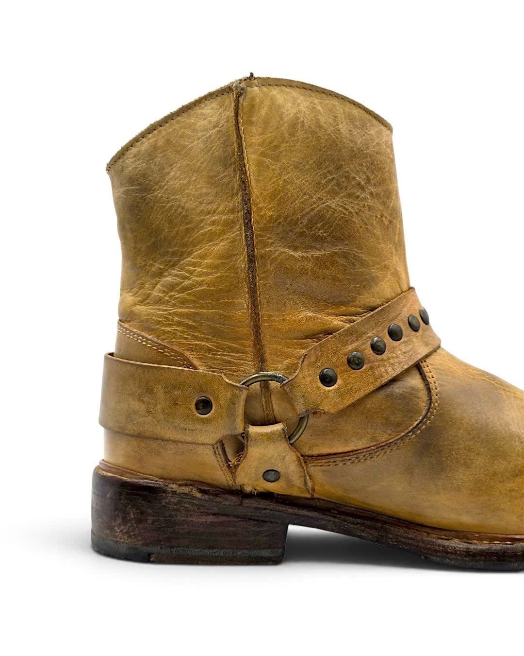  |SIZE 38| BED|STÜ EXETER DISTRESSED TAN STUDS HARNESS BOOT Z38-8578 