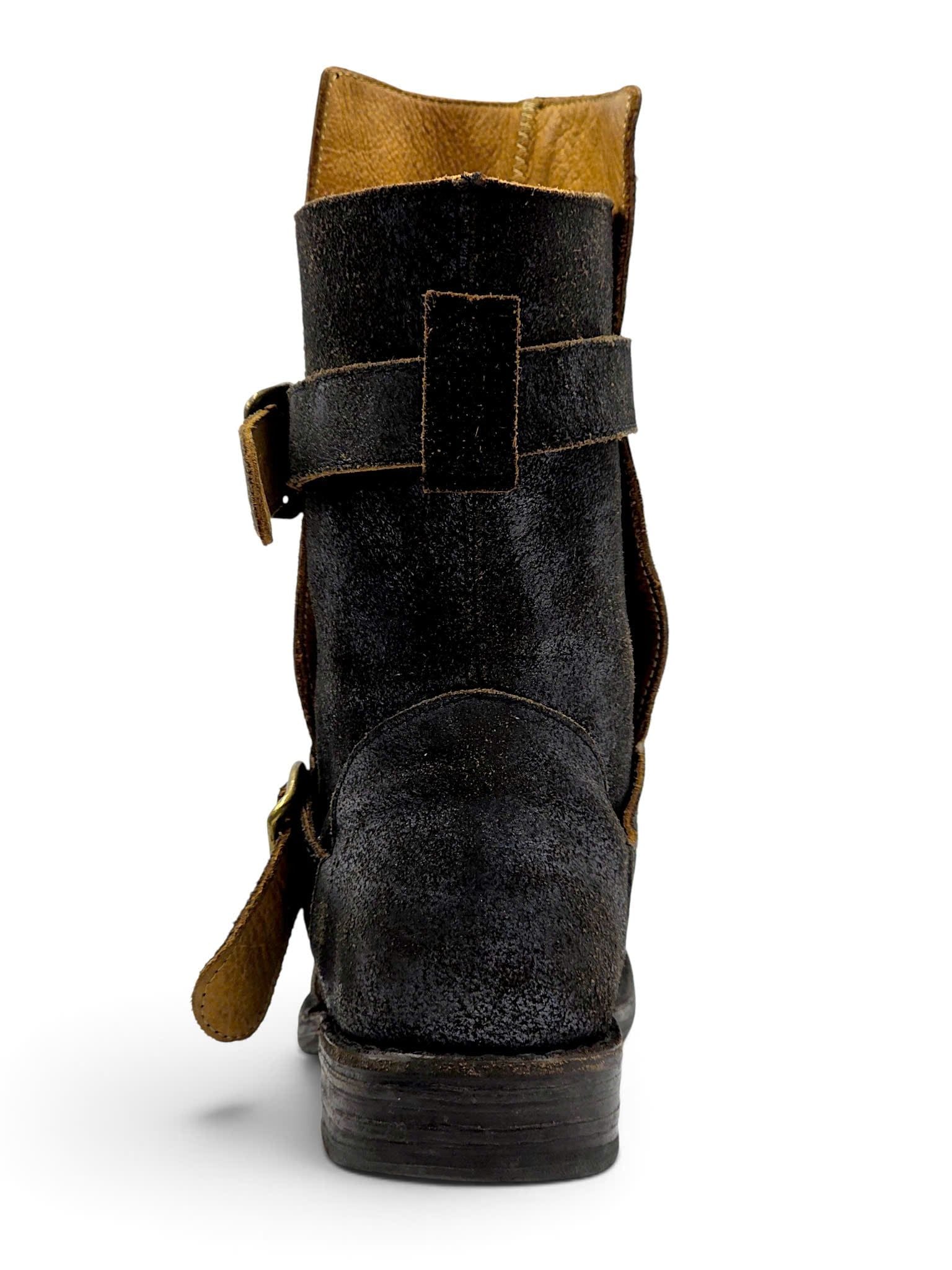  |SIZE 39| FIORENTINI + BAKER ETERNITY 713 BLACK WAXED SUEDE TALL ANKLE BIKER BOOT Z39-8374 