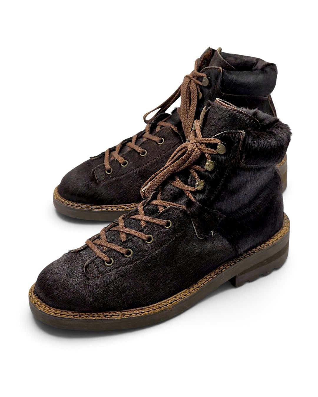  |SIZE 38| FEELING BROWN HAIR-ON COWHIDE LACE-UP BOOT Z38-8526 
