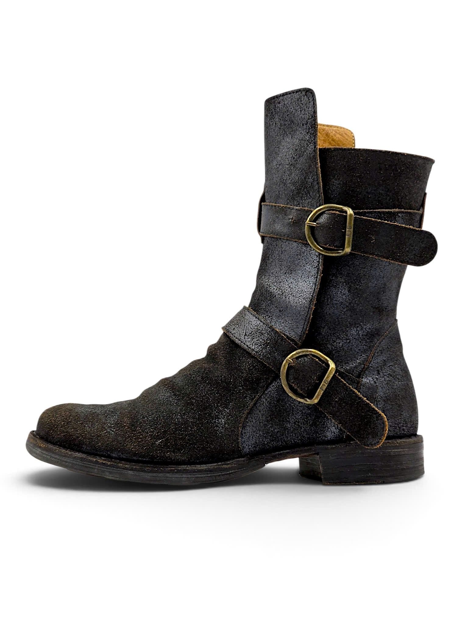  |SIZE 39| FIORENTINI + BAKER ETERNITY 713 BLACK WAXED SUEDE TALL ANKLE BIKER BOOT Z39-8374 