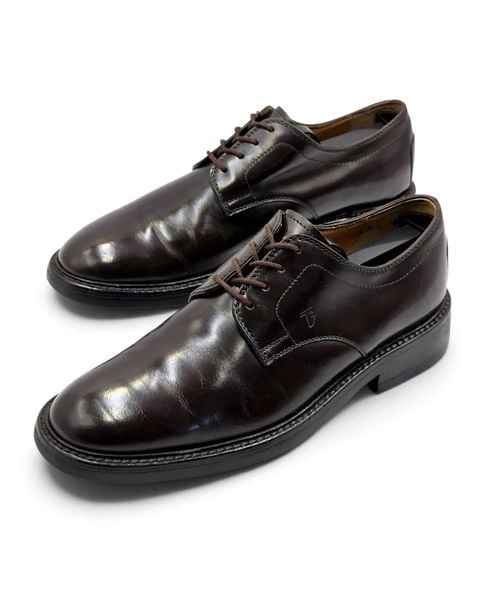  |SIZE 38.5| TOD'S DARK BROWN PLAIN-TOE DERBY SHOES AY38.5-8572 