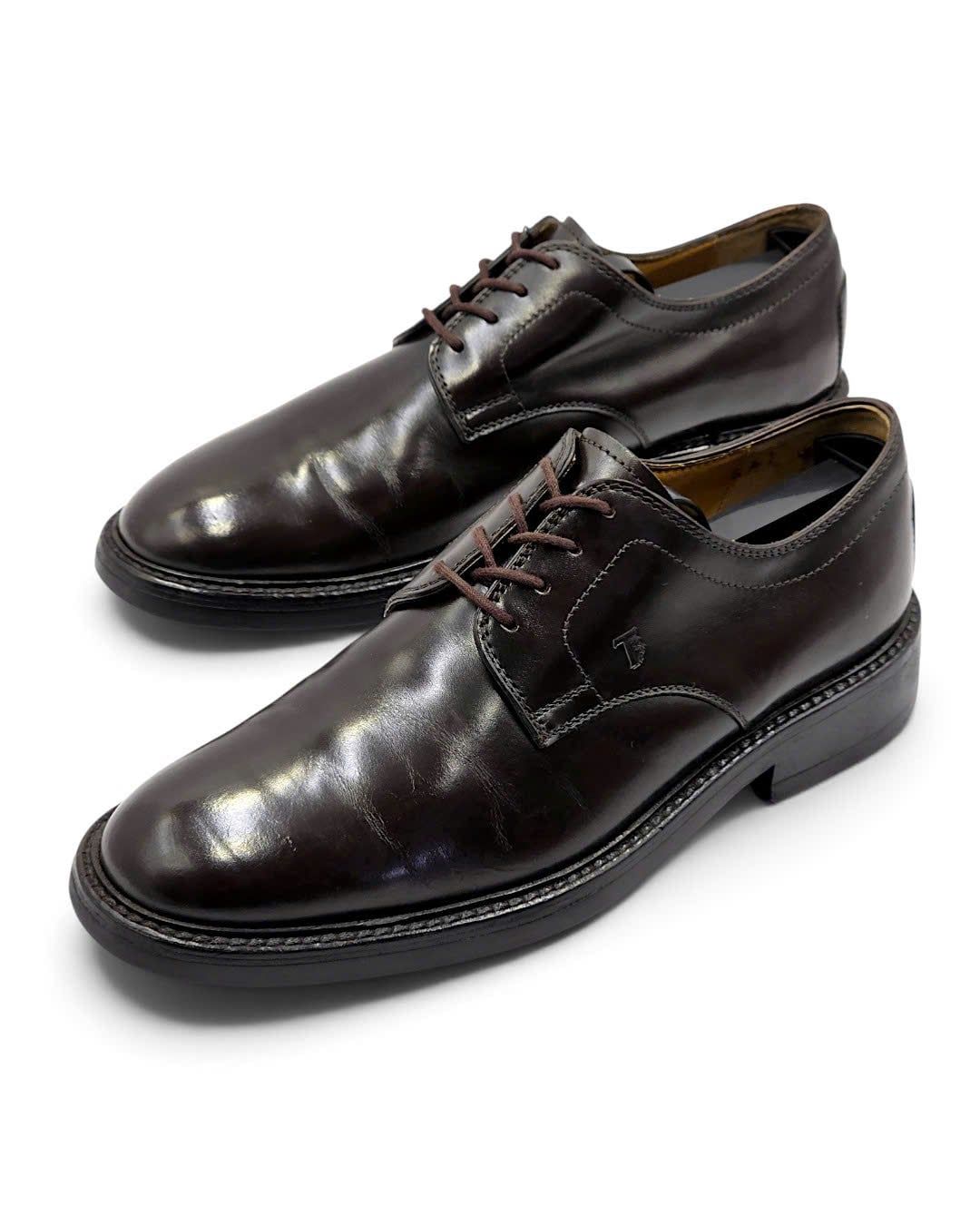  |SIZE 38.5| TOD'S DARK BROWN PLAIN-TOE DERBY SHOES AY38.5-8572 